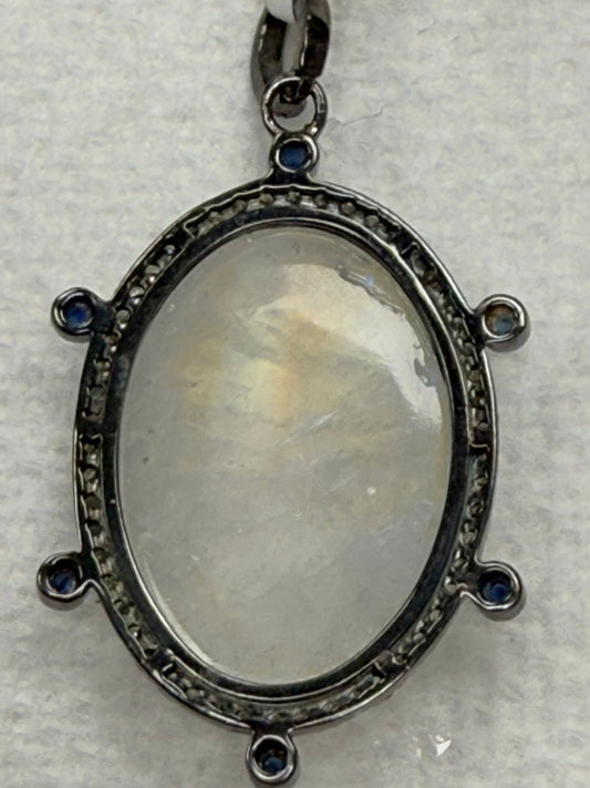 Oval Moonstone Sapphire Diamond Pendant