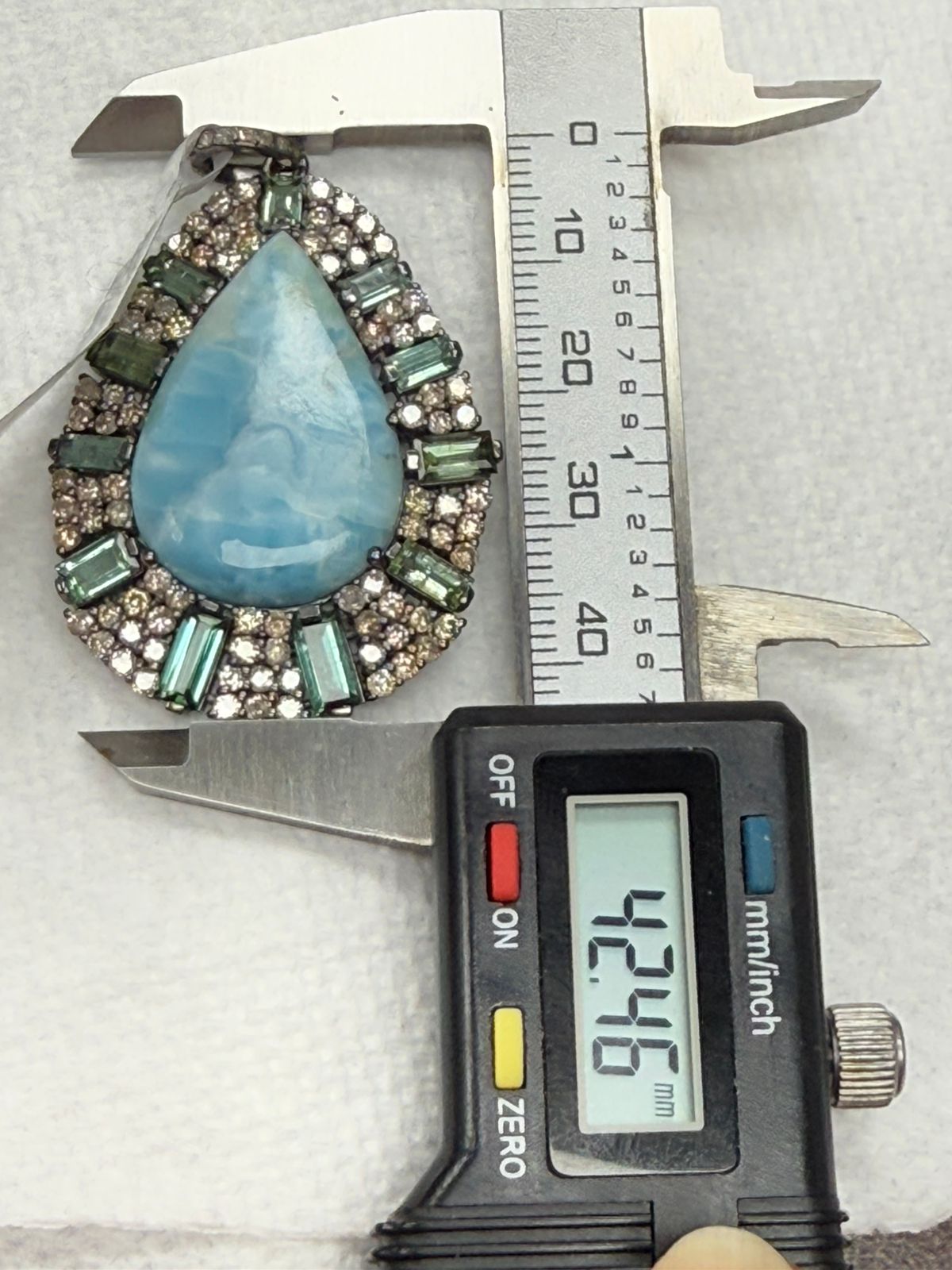 Larimar Tourmaline Drop Diamond Pendant