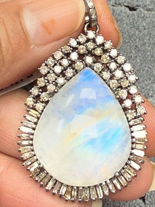 Drop Moonstone Diamond Pendant