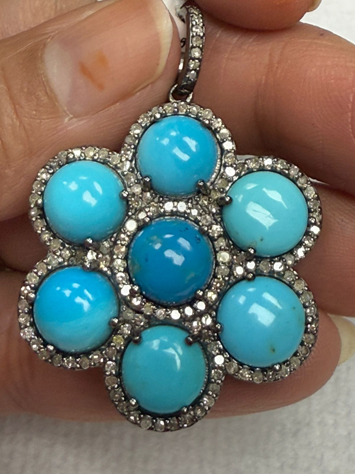 Flower Turquoise Diamond Pendant
