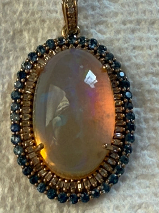 Opal Sapphire Diamond Pendant