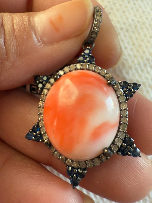 Coral Sapphire Diamond Pendant