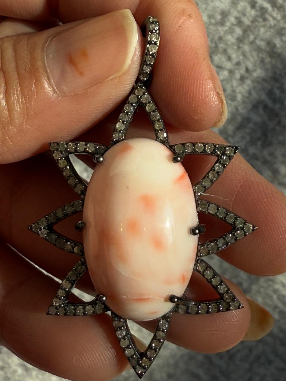 Coral Oval Diamond Pendant