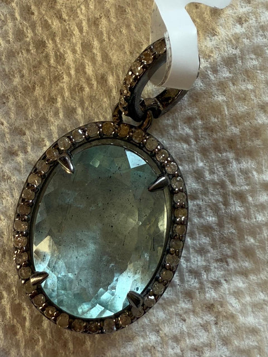 Oval Aquamarine Diamond Pendant