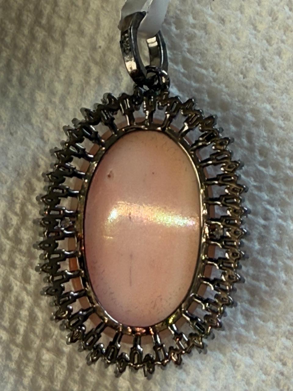 Coral Oval Baguette Diamond Pendant