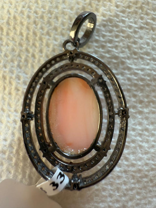 Coral Oval Diamond Pendant