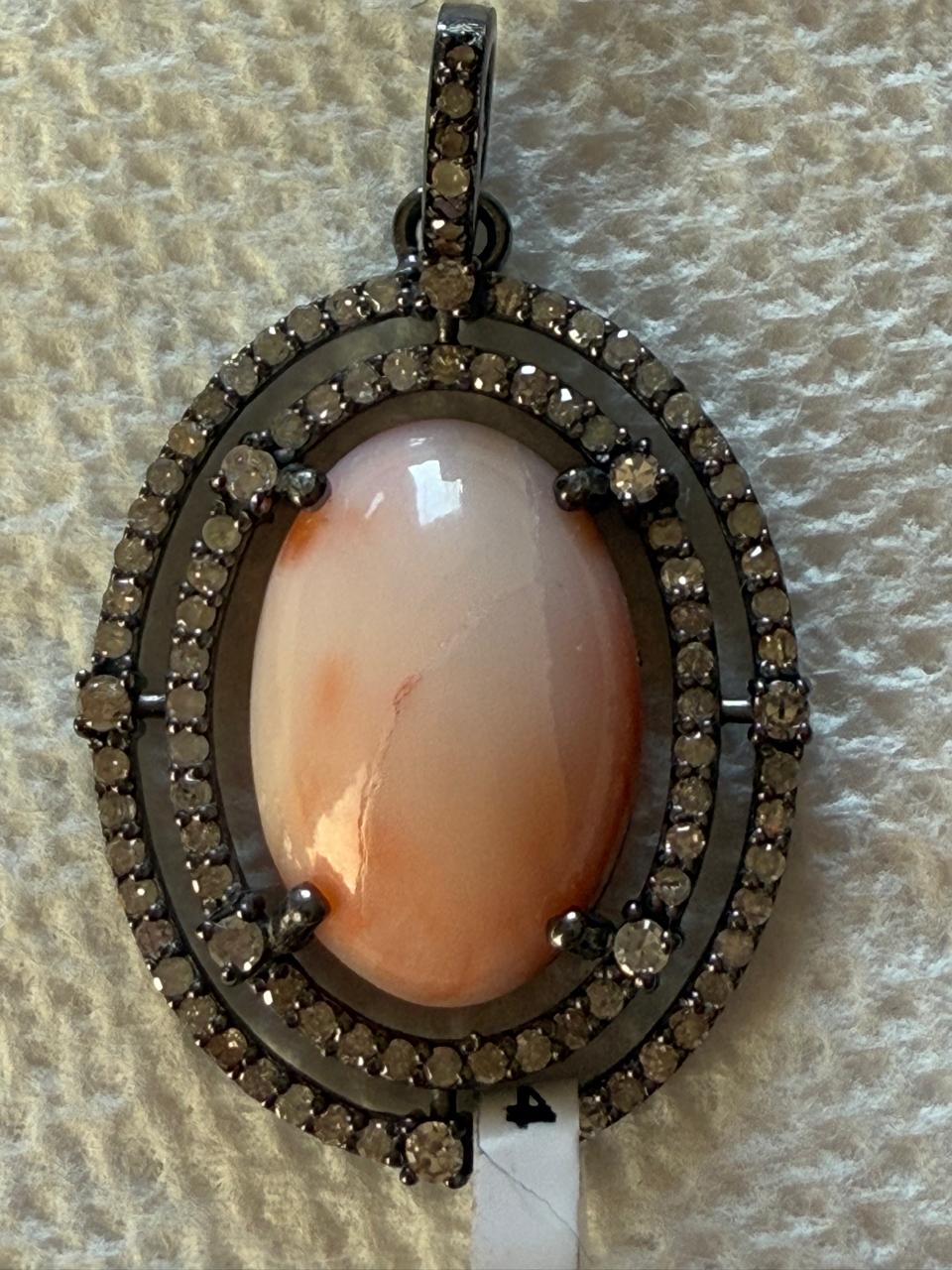 Coral Oval Diamond Pendant