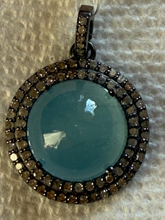 Round Moss Aqua Diamond Pendant