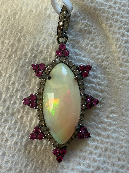 Opal Ruby Diamond Pendant