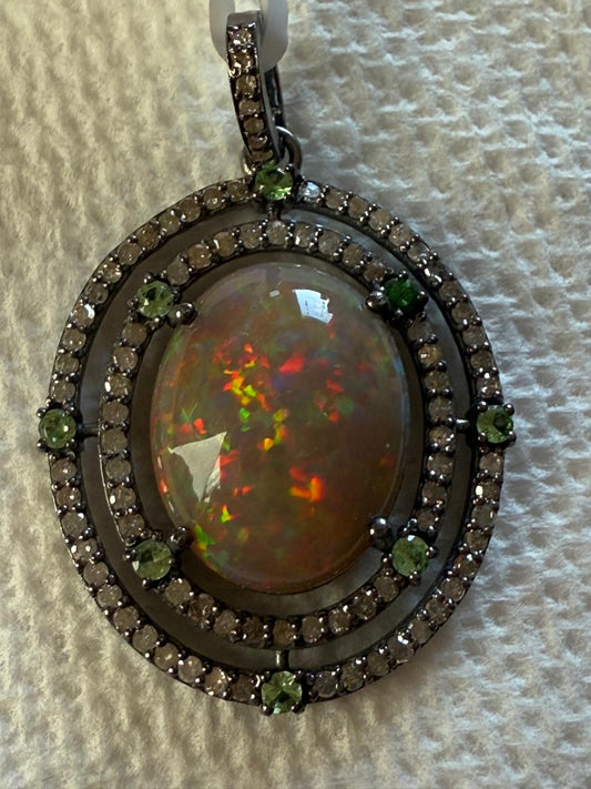 Opal Tsavorite Diamond Pendant