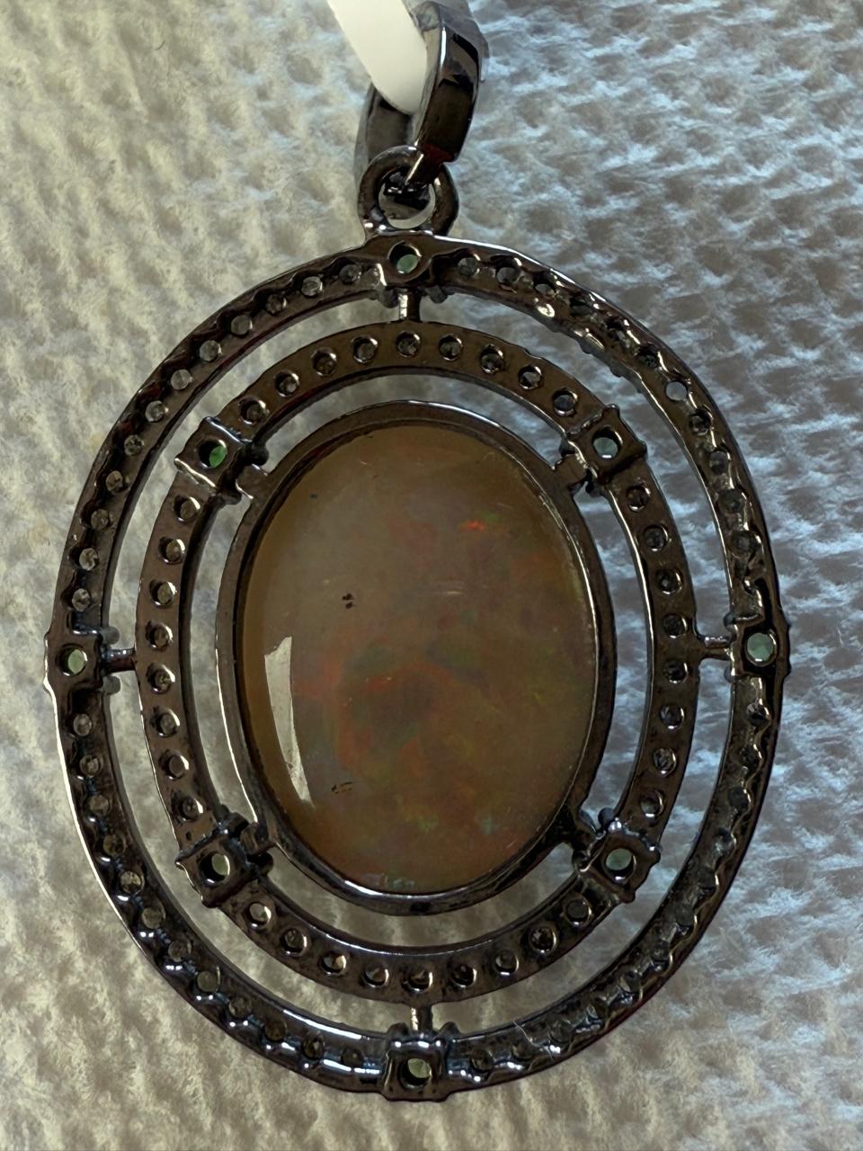 Opal Tsavorite Diamond Pendant