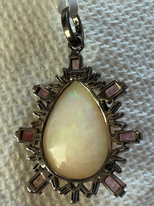 Opal Tourmaline baguette Diamond Pendant