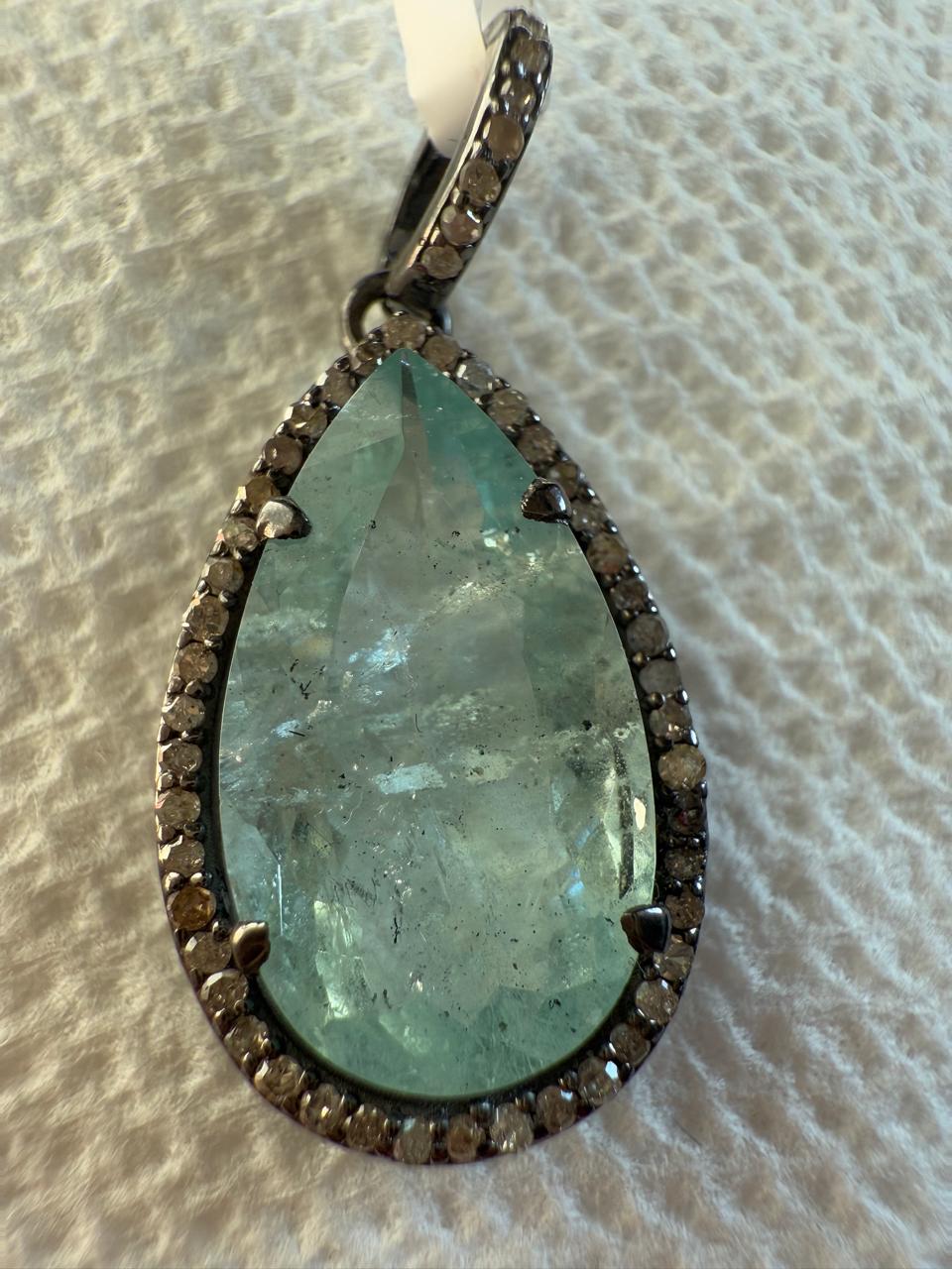Drop Aquamarine Diamond Pendant