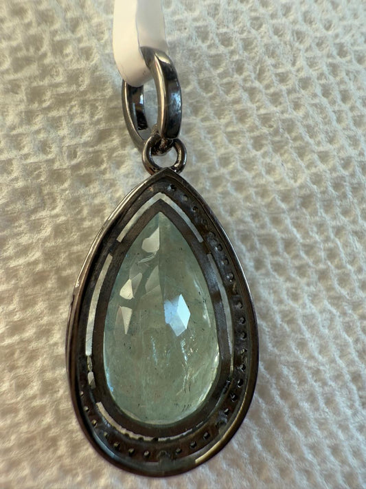 Drop Aquamarine Diamond Pendant