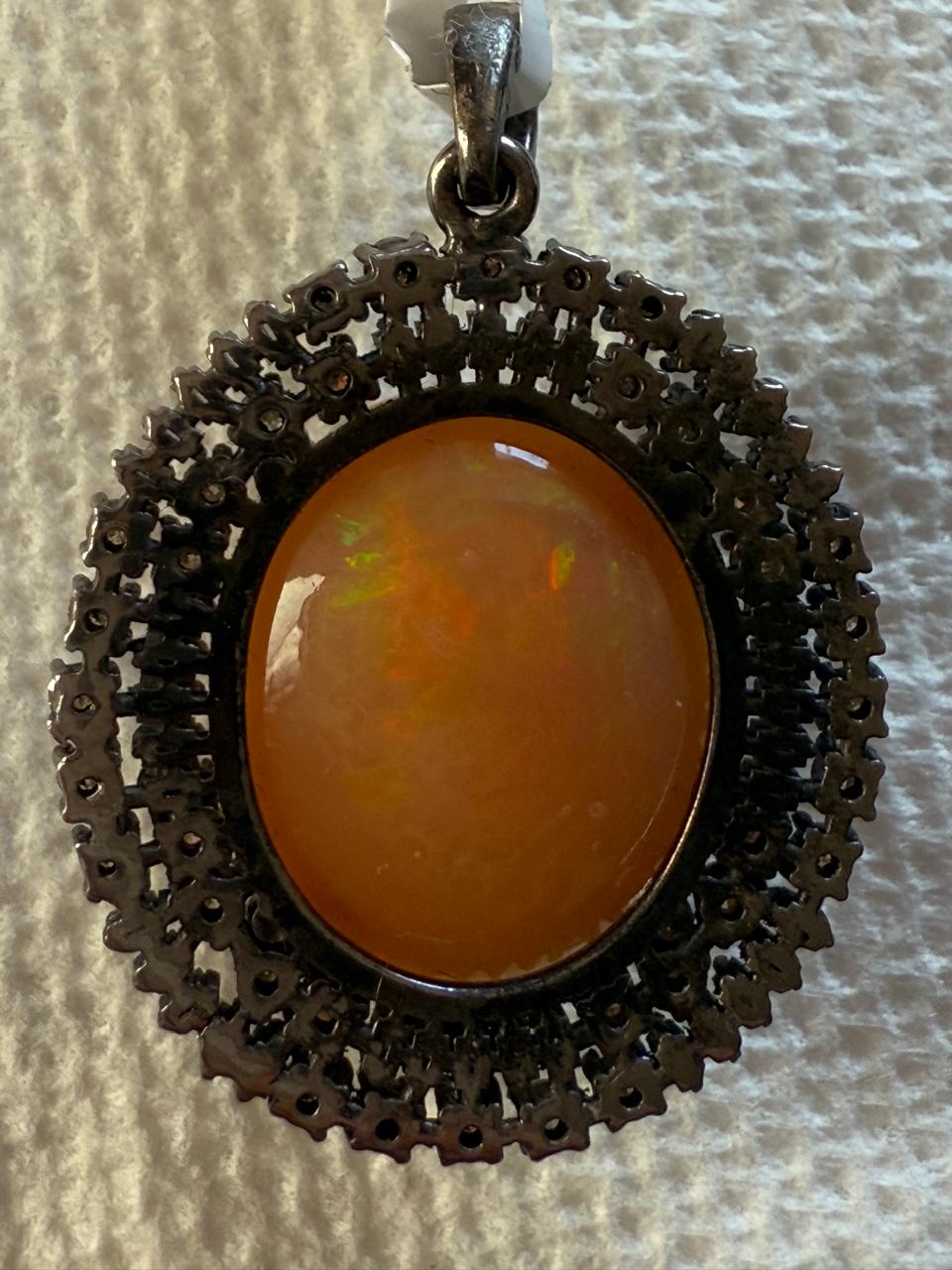 Opal baguette Diamond Pendant