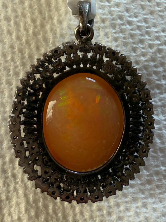 Opal baguette Diamond Pendant