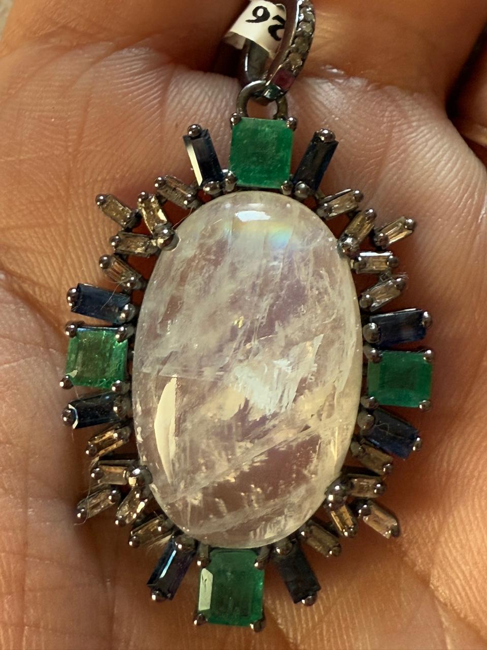 Oval Emerald baguette Diamond Pendant