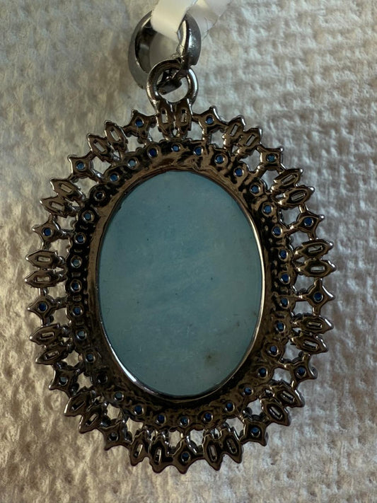 Oval Aquamarine Blue Sapphire Baguette Diamond Pendant (Copy)