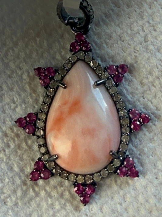 Coral Ruby Diamond Pendant