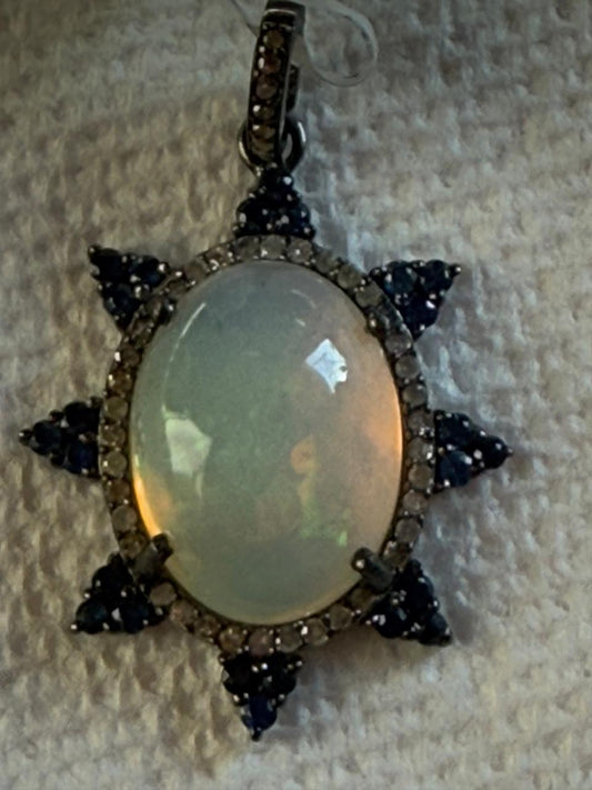 Opal Sapphire Diamond Pendant