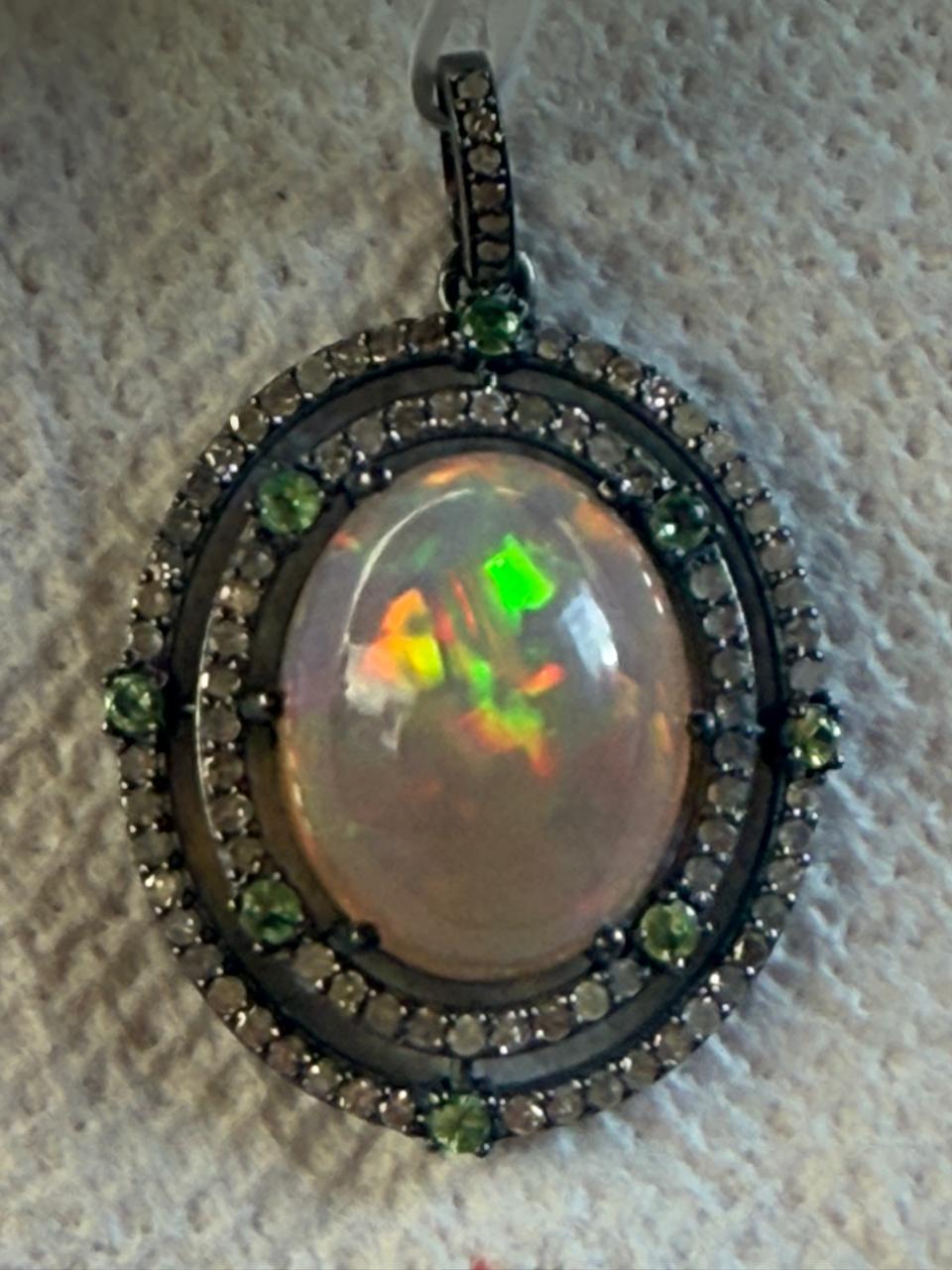 Opal Tsavorite Diamond Pendant