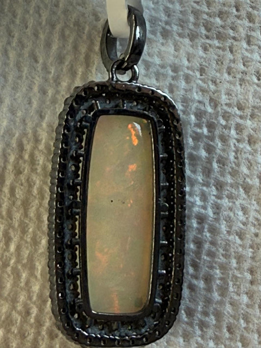 Rectangle Opal Diamond Pendant