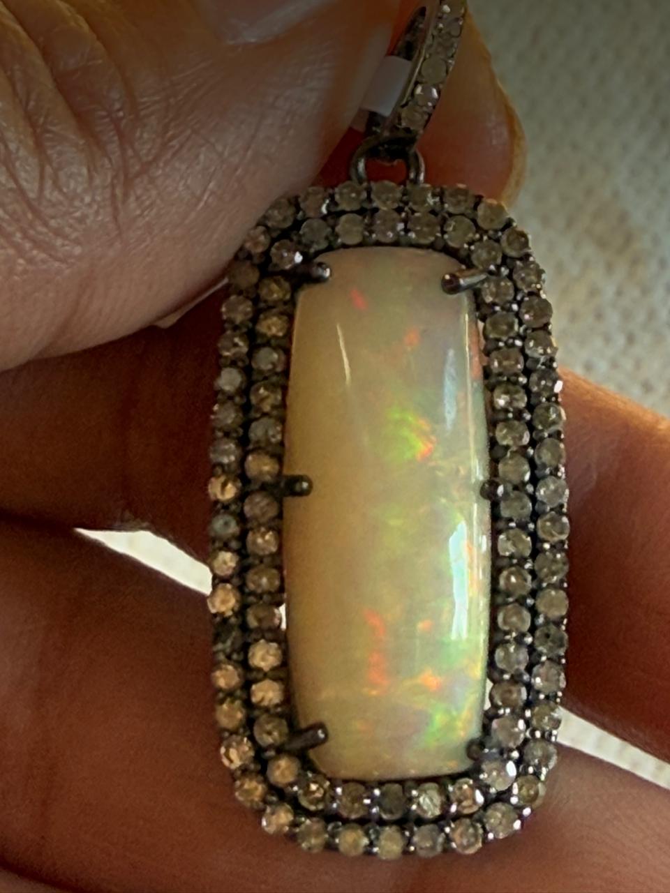 Rectangle Opal Diamond Pendant