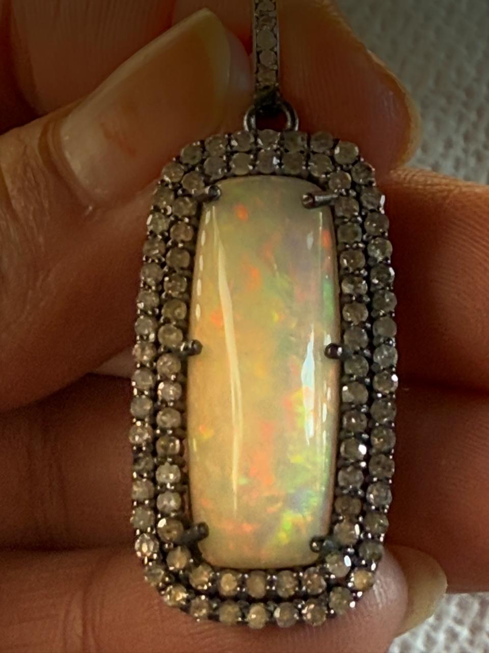 Rectangle Opal Diamond Pendant