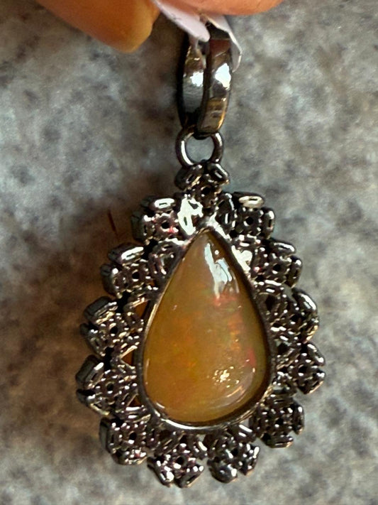 Opal Sapphire Baguette Diamond Pendant