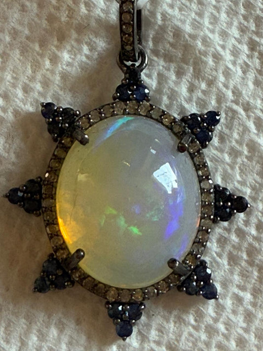 Opal Sapphire Diamond Pendant