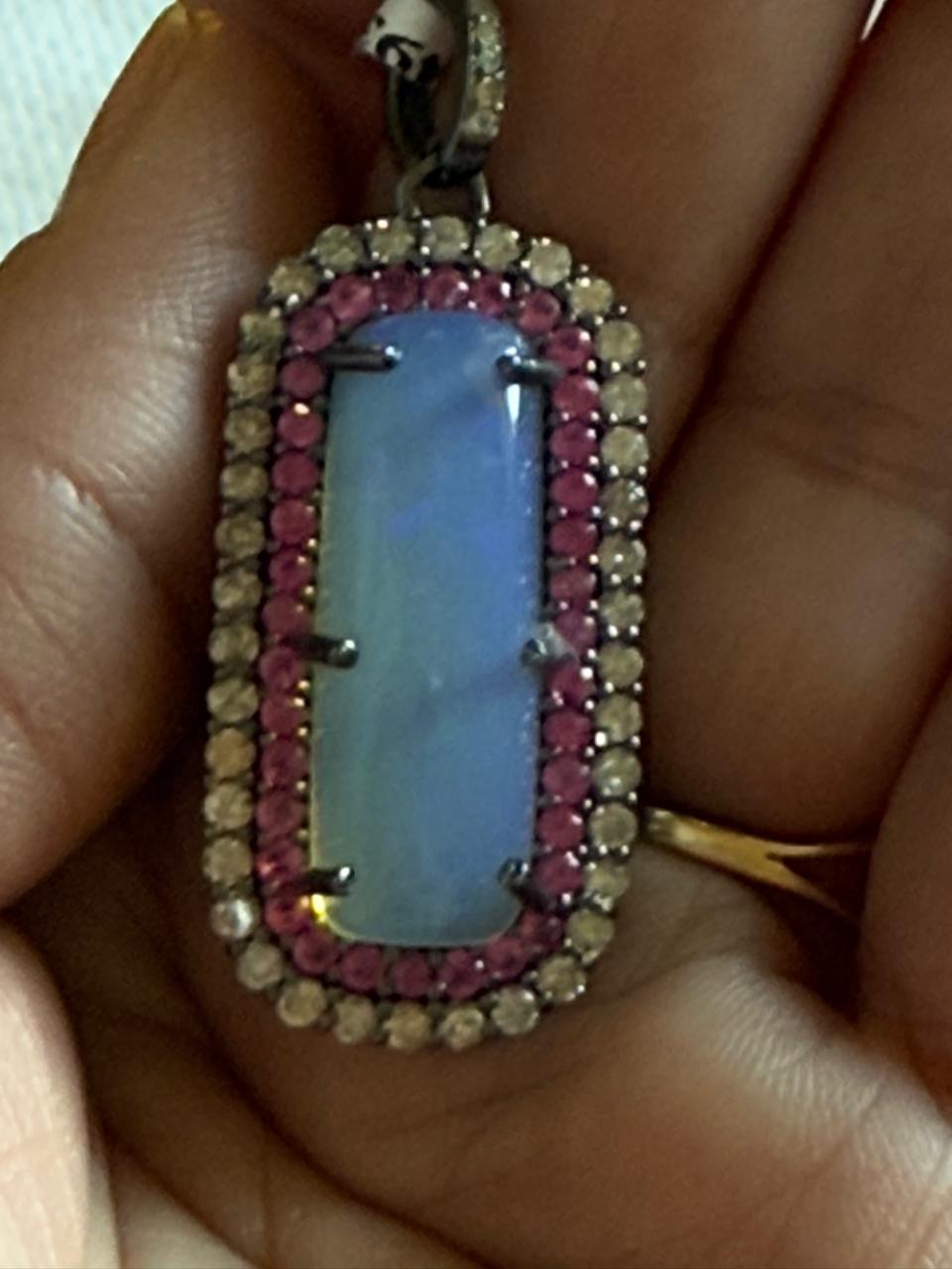 Rectangle Opal Ruby Diamond Pendant
