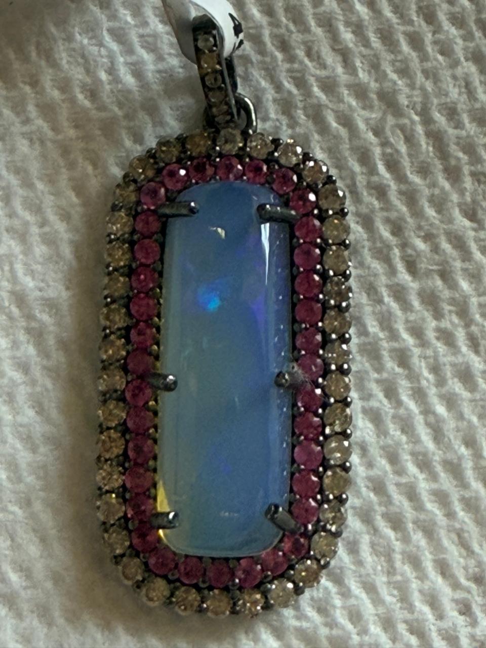 Rectangle Opal Ruby Diamond Pendant