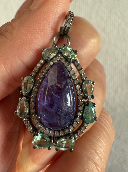 Tanzanite Emerald Diamond Pendant