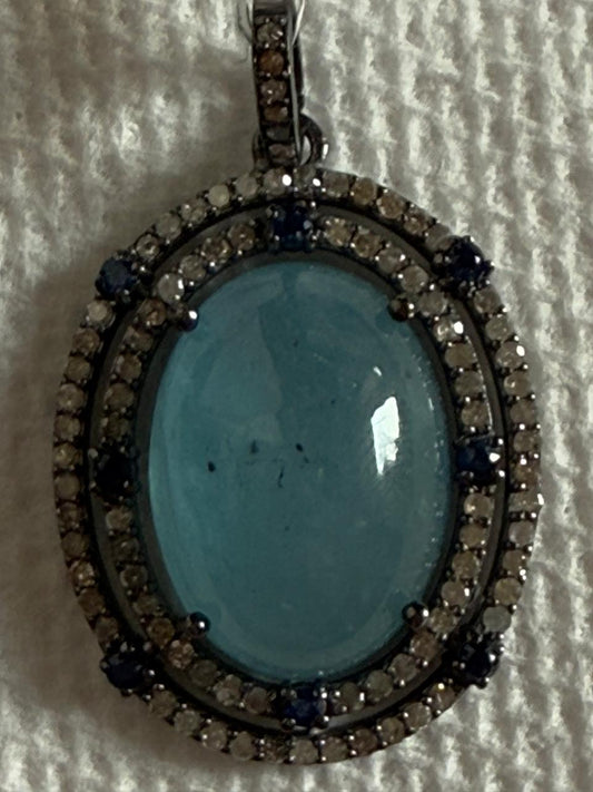 Aquamarine Sapphire Diamond Pendant