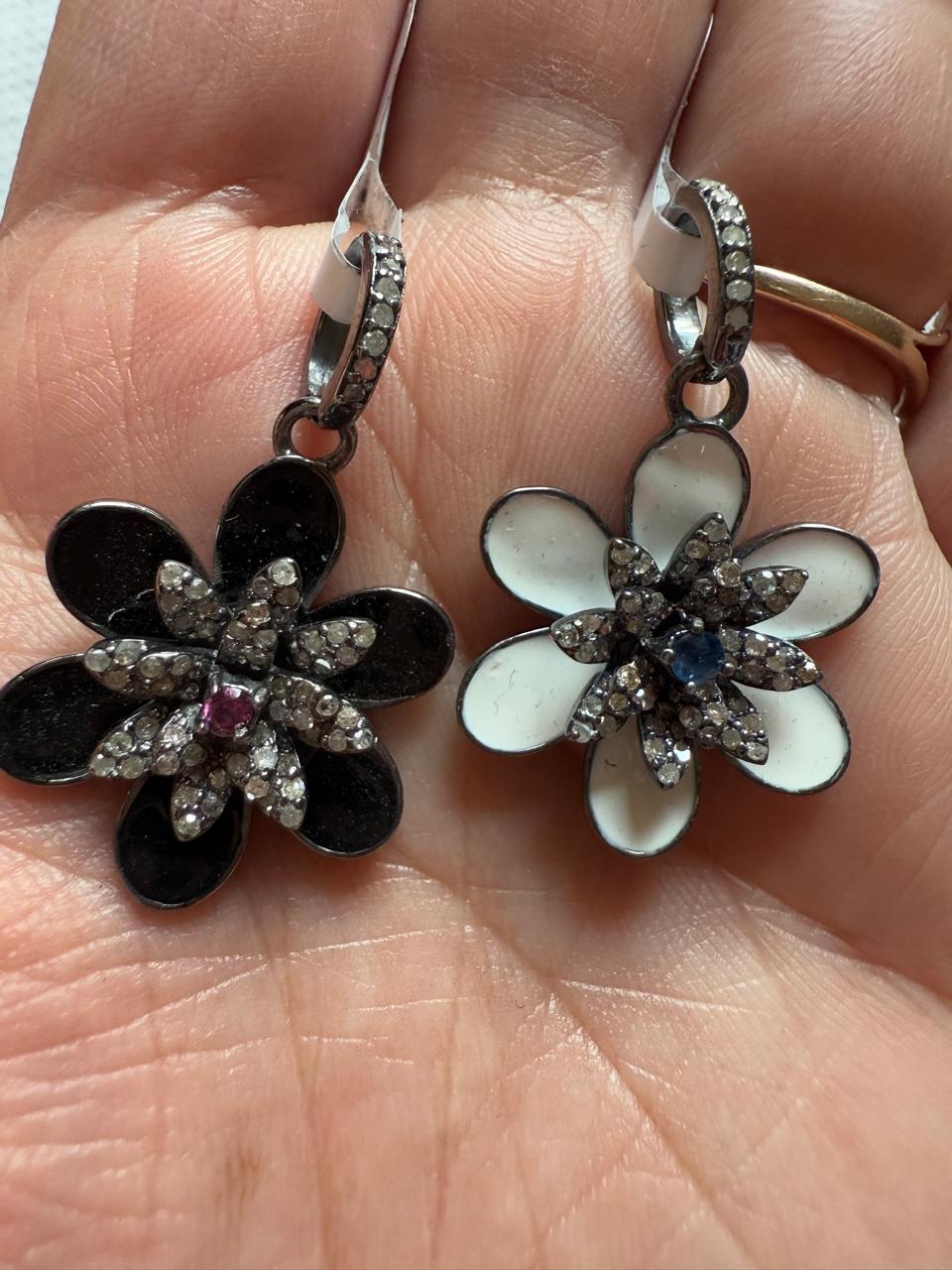 Flower Enamel Ruby Diamond Pendant