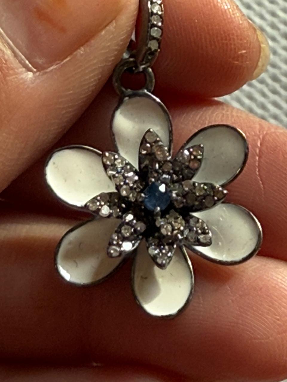 Flower Enamel Ruby Diamond Pendant