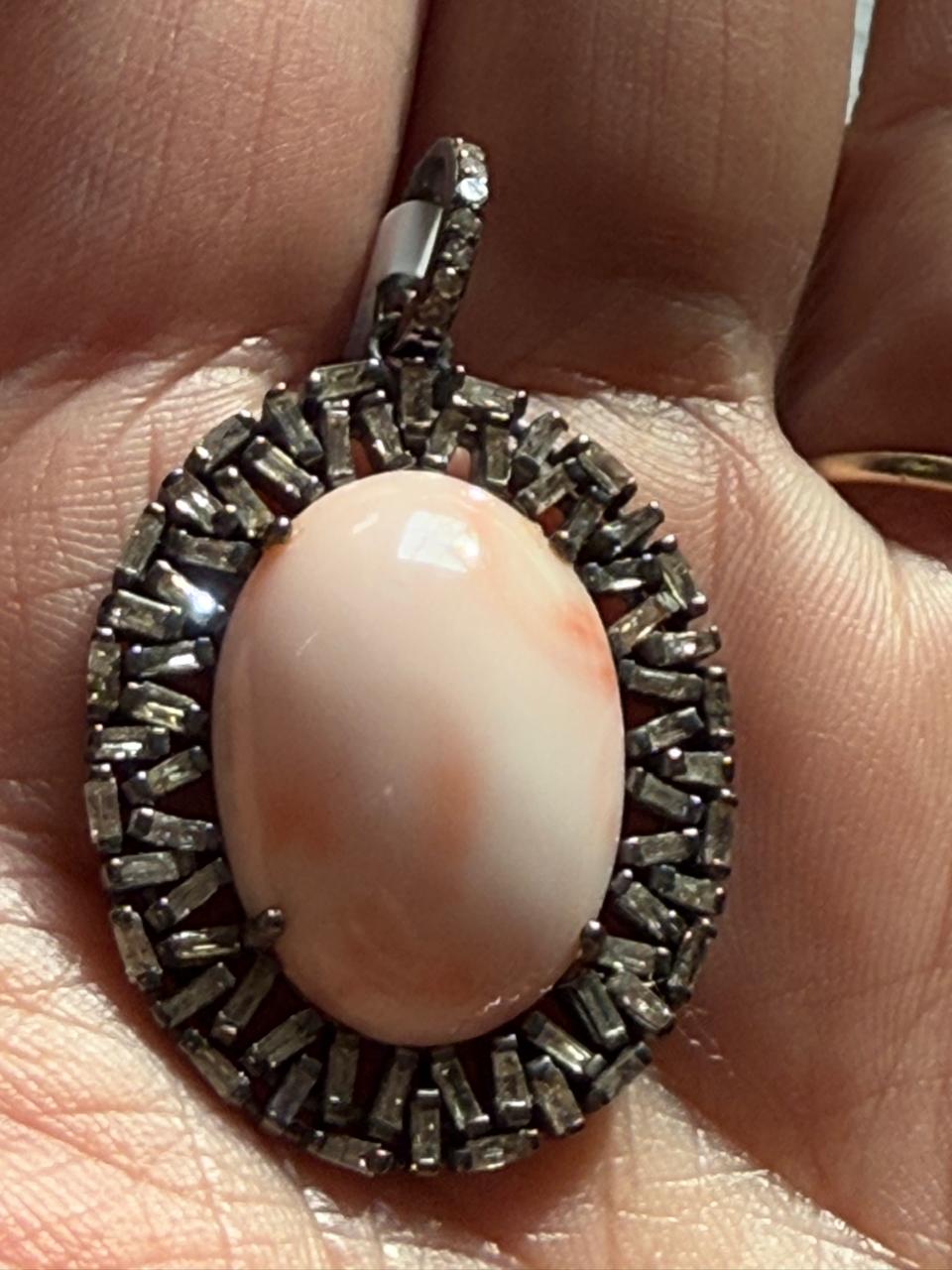 Coral Baguettte Diamond Pendant