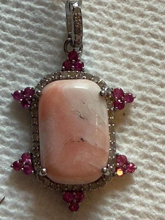 Coral Ruby Diamond Pendant