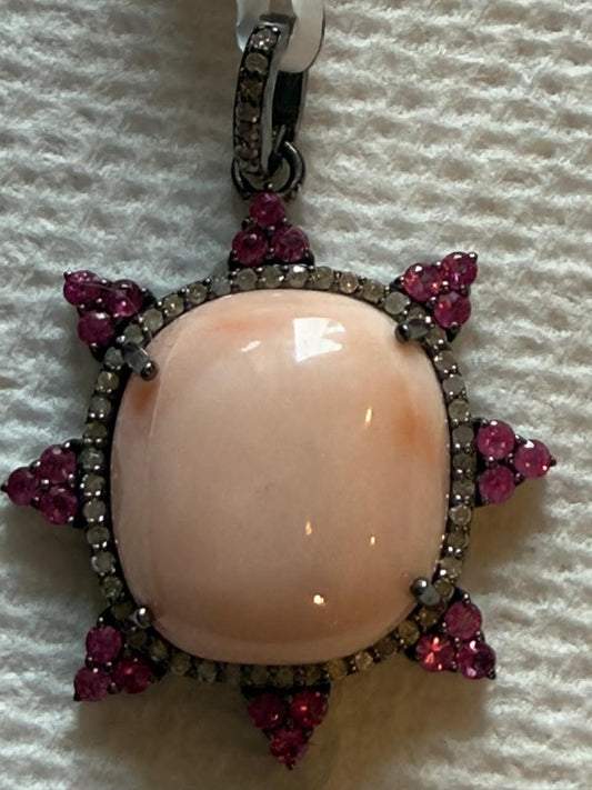 Coral Ruby Diamond Pendant