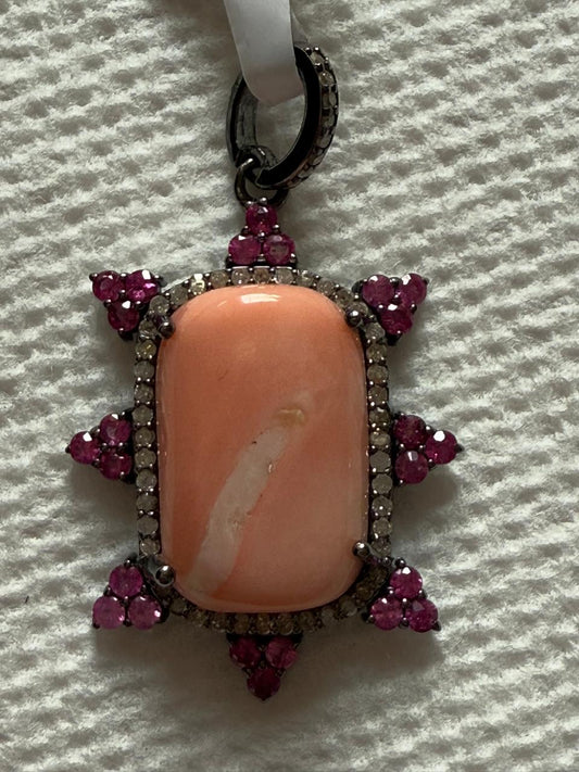 Coral Diamond Pendant