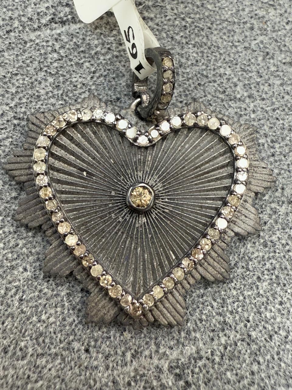 Heart Shape Matte Silver Pave Diamond Pendant