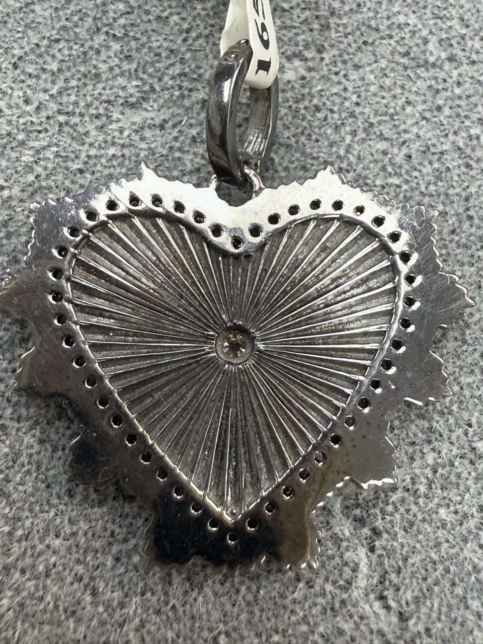 Heart Shape Matte Silver Pave Diamond Pendant