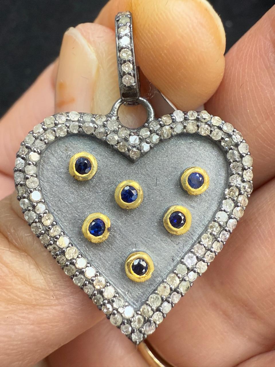 Heart Shape Silver Pave Diamond Pendant