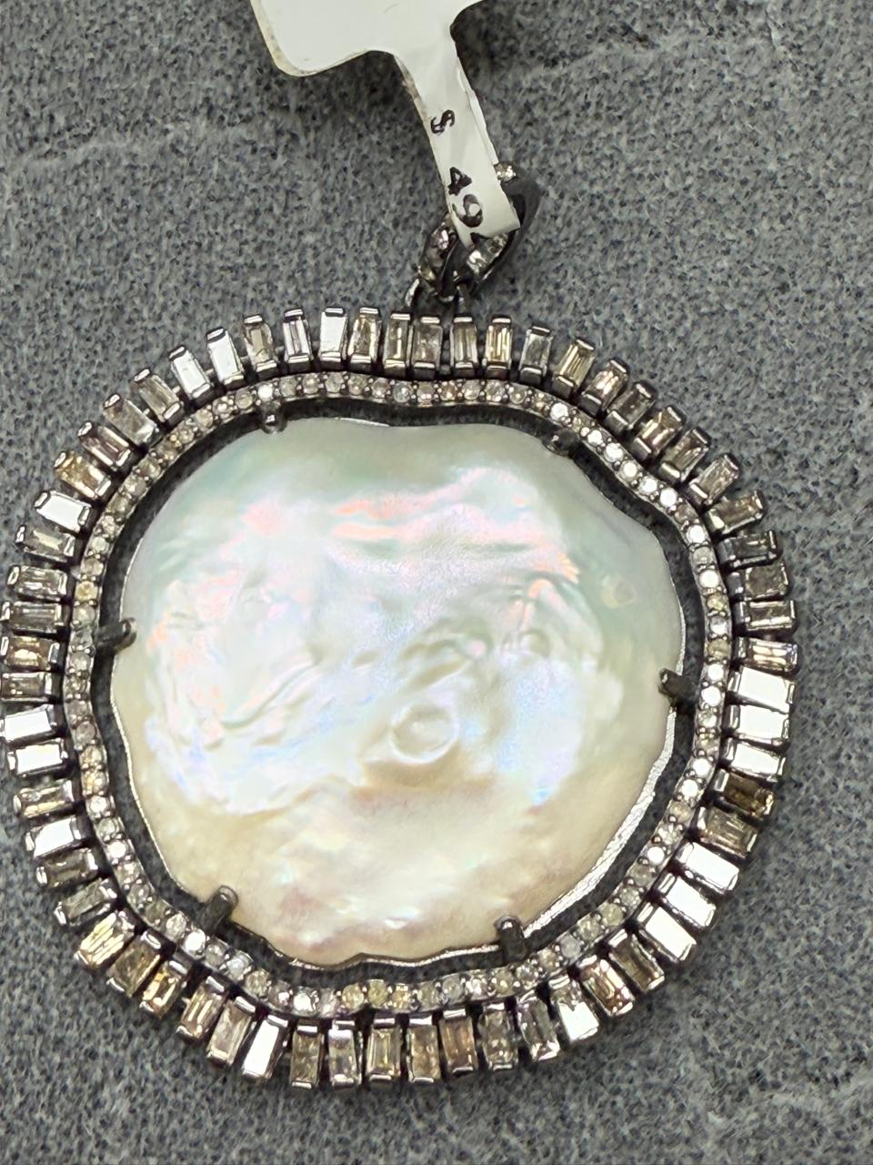 Pearl Baguette Diamond Pendant