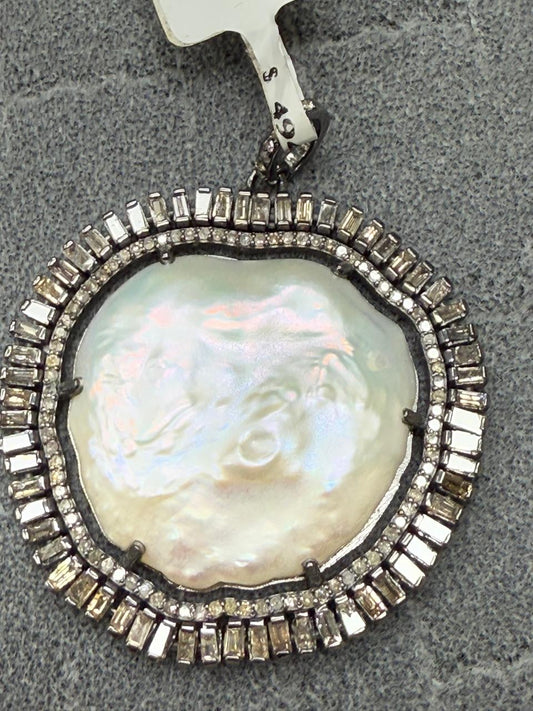 Pearl Baguette Diamond Pendant