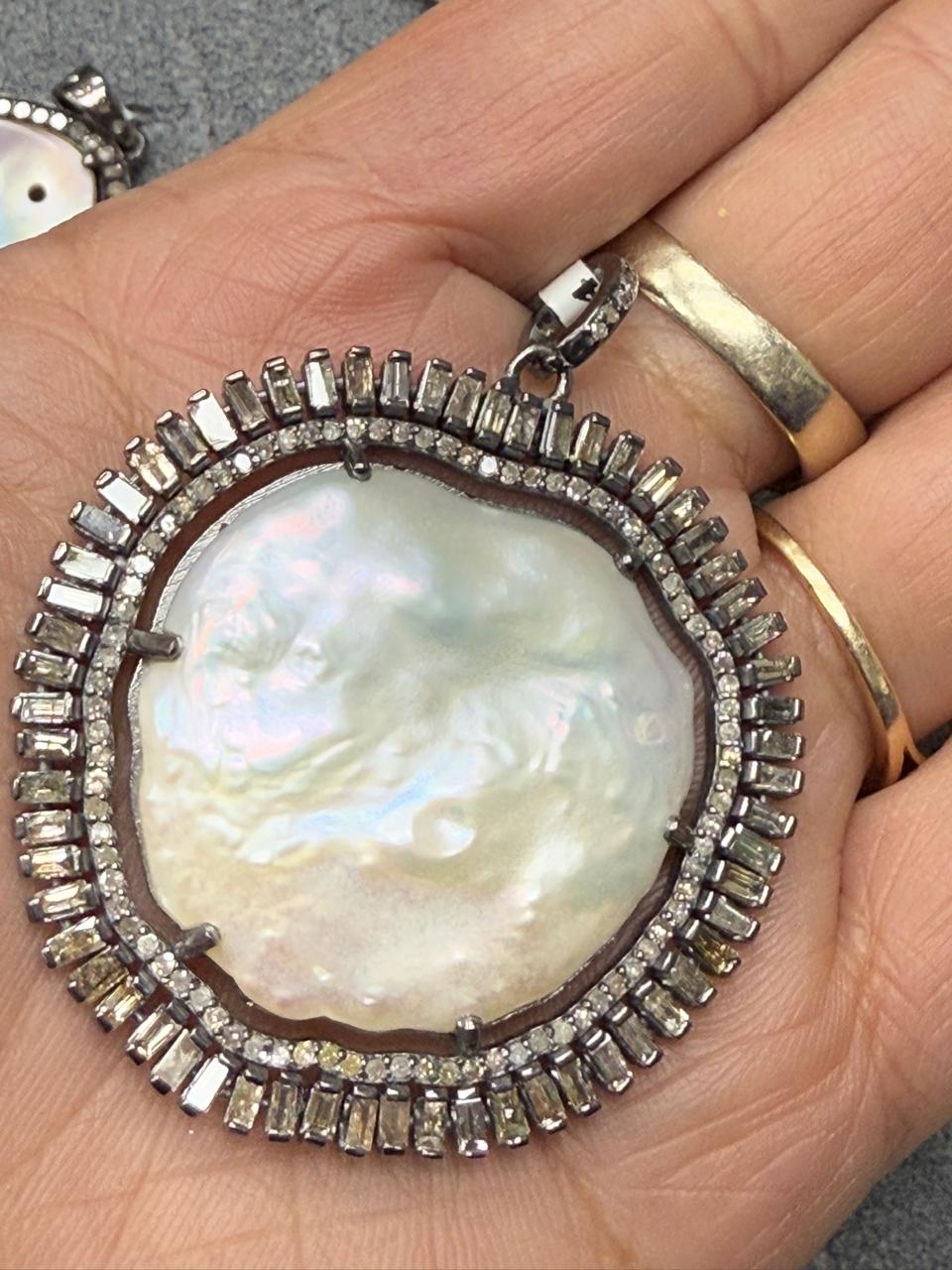 Pearl Baguette Diamond Pendant