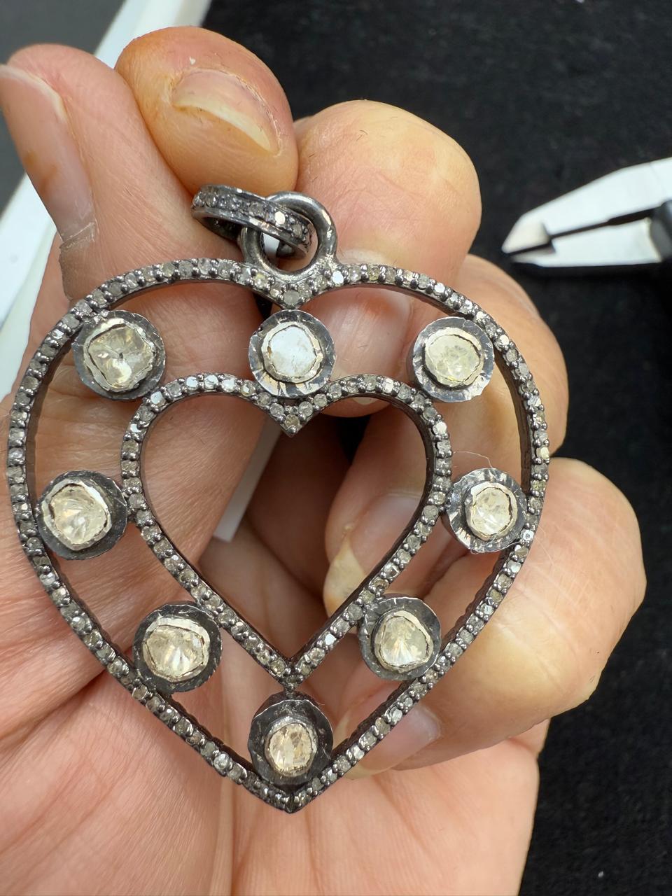 Heart Diamond Slices Pendants. Genuine handmade pave diamond Pendant