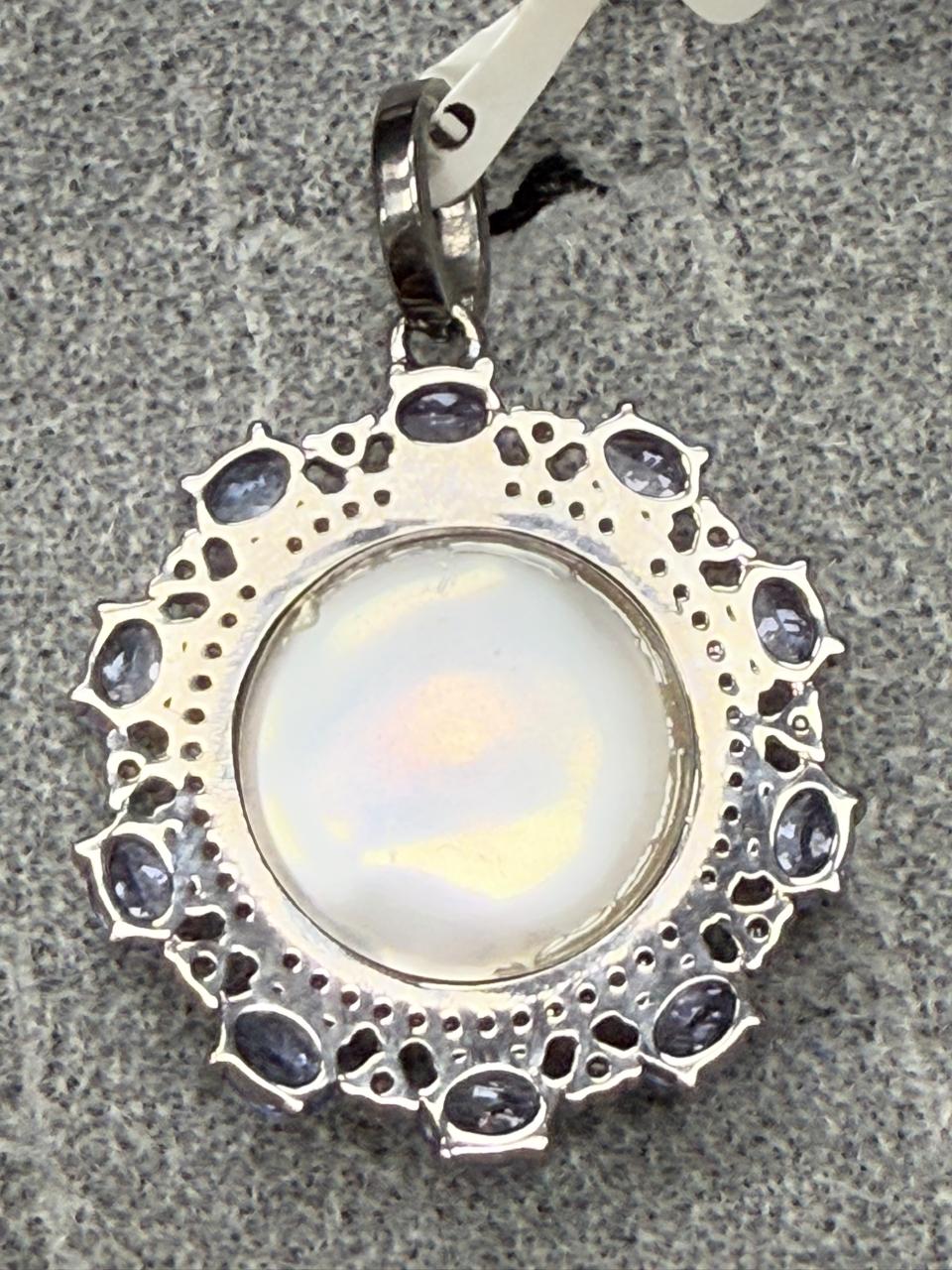 Pearl Silver Pave Diamond Pendant With Pearl Stone