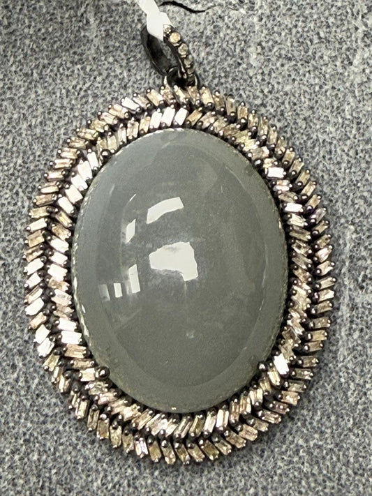 Silver Pave Tapered Baguette Diamond Pendant 925 Oxidized Sterling Silver Diamond Pendant Genuine handmade pave diamond