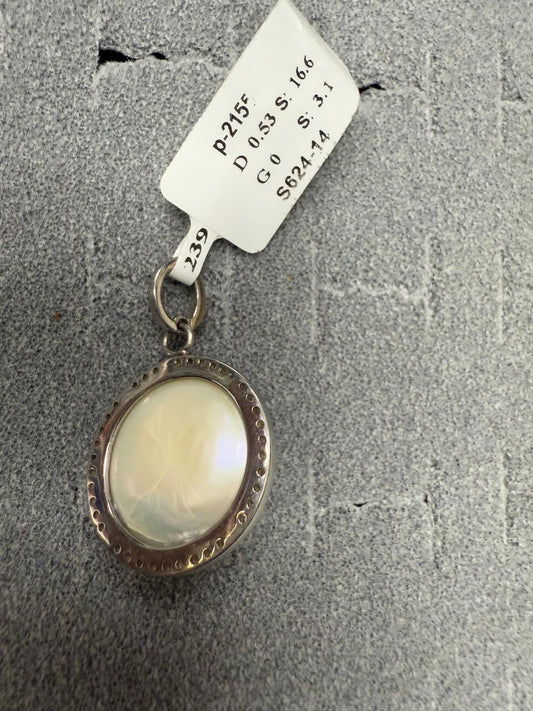 Round Pearl Tourmaline Silver Pave Diamond Pendant With Pearl Stone